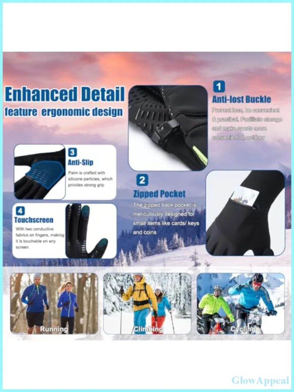 Waterproof Thermal Touchscreen Gloves with Silicone Grip for Running Cycling